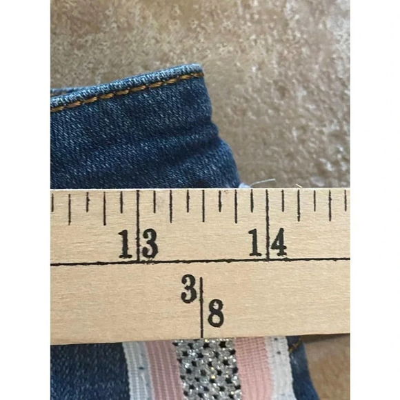 Machine Denim Skirt Glitter Size Large Pink White distressed Mini with pockets - Picture 7 of 12